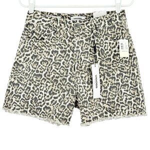 Vigoss Women's Frayed Hem Tan Cheetah Print Ace Cut off Denim Shorts Size 27 NWT